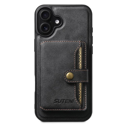 For iPhone 16 Suteni M4 Magnetic Card Bag MagSafe Leather Phone Case(Black)