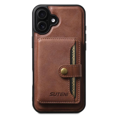 For iPhone 16 Suteni M4 Magnetic Card Bag MagSafe Leather Phone Case(Brown)