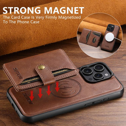 Pour iPhone 15 Suteni M4 Étui portefeuille magnétique MagSafe en cuir (marron)