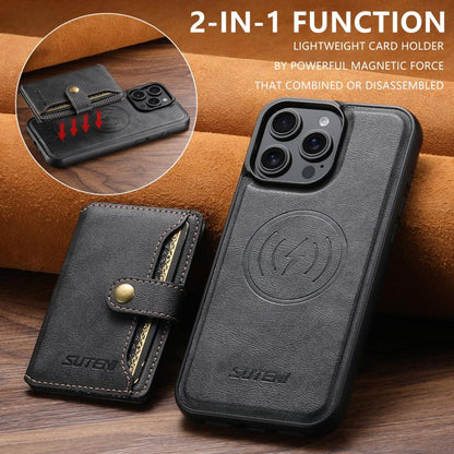 For iPhone 14 Suteni M4 Magnetic Card Bag MagSafe Leather Phone Case(Black)