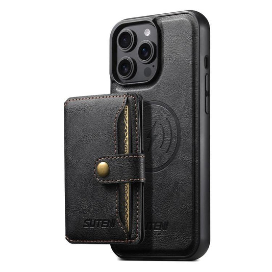 For iPhone 14 Pro Suteni M4 Magnetic Card Bag MagSafe Leather Phone Case(Black)