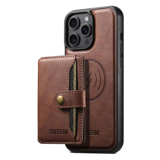Pour iPhone 14 Pro Max Étui Suteni M4 Magnétique en Cuir Compatible MagSafe avec Porte-Cartes (Marron)
