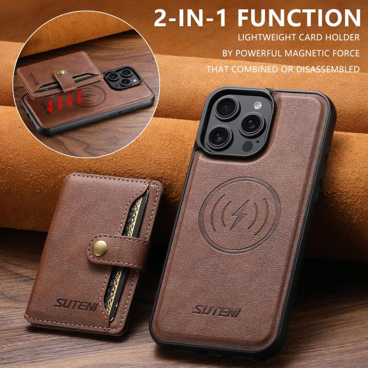 For iPhone 13 Pro Suteni M4 Magnetic Card Bag MagSafe Leather Phone Case(Brown)