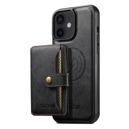 For iPhone 12 Suteni M4 Magnetic Card Bag MagSafe Leather Phone Case(Black)