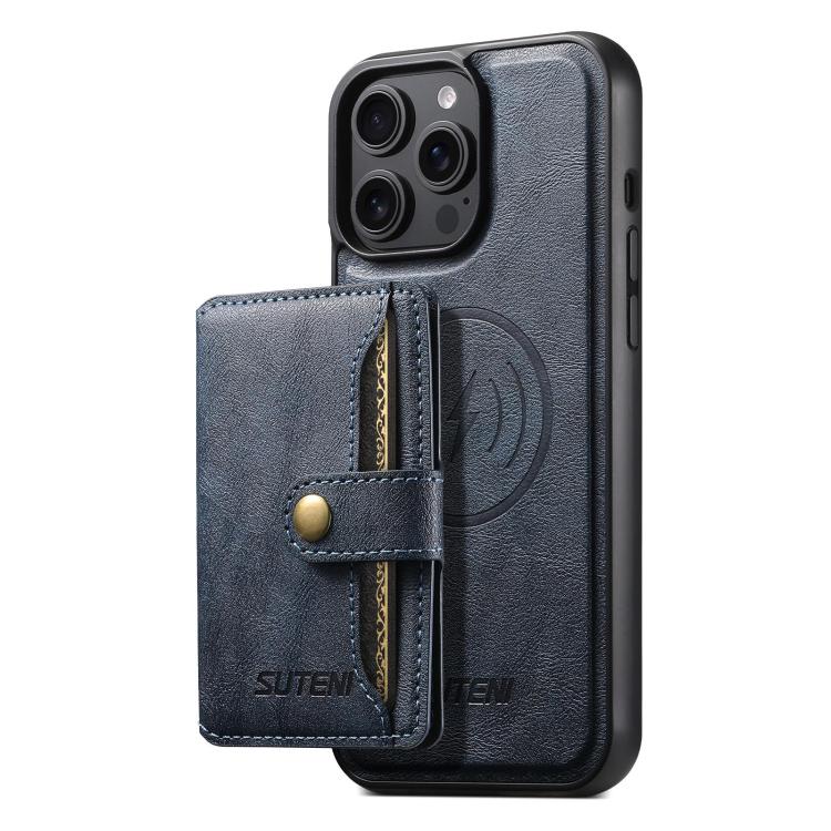For iPhone 12 Pro Max Suteni M4 Magnetic Card Bag MagSafe Leather Phone Case(Blue)