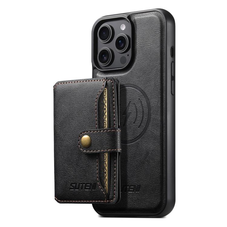 For iPhone 12 Pro Suteni M4 Magnetic Card Bag MagSafe Leather Phone Case(Black)