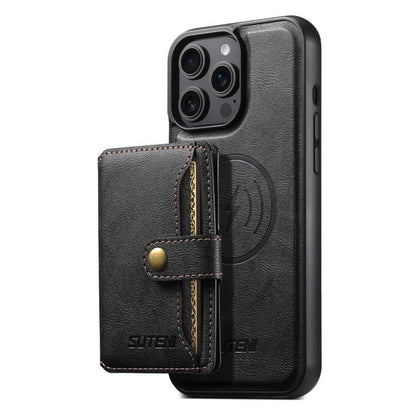For iPhone 12 Pro Suteni M4 Magnetic Card Bag MagSafe Leather Phone Case(Black)