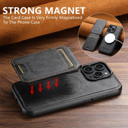 For iPhone 15 Suteni M5 Magnetic Card Bag MagSafe Cowhide Texture Leather Phone Case(Black)