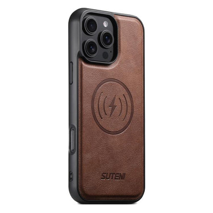 For iPhone 16 Pro Max Suteni G5 Cowhide Leather MagSafe Magnetic Phone Case(Brown)