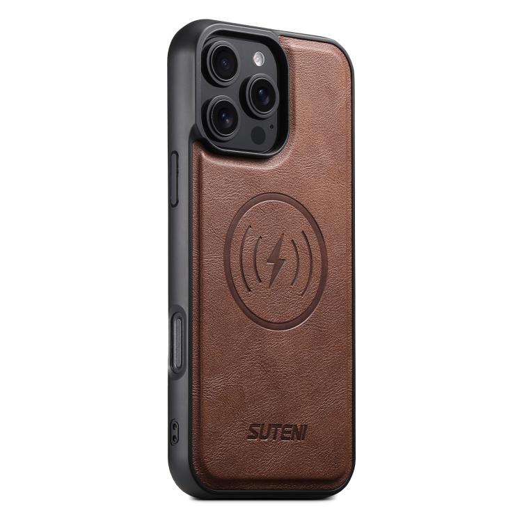For iPhone 16 Pro Suteni G5 Cowhide Leather MagSafe Magnetic Phone Case(Brown)