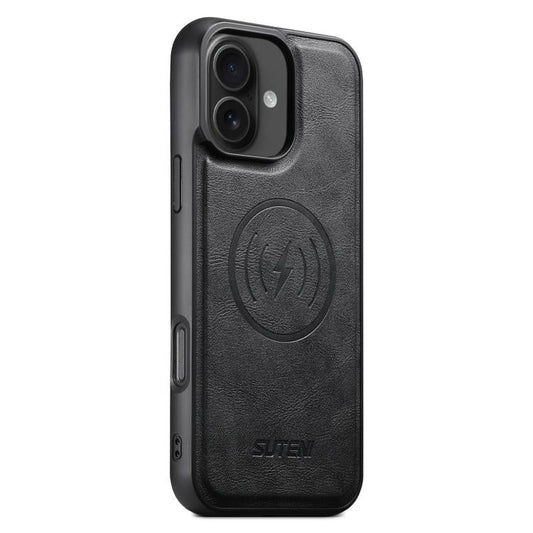 Pour iPhone 16 Plus Étui de téléphone magnétique MagSafe en cuir de vachette Suteni G5 (noir)