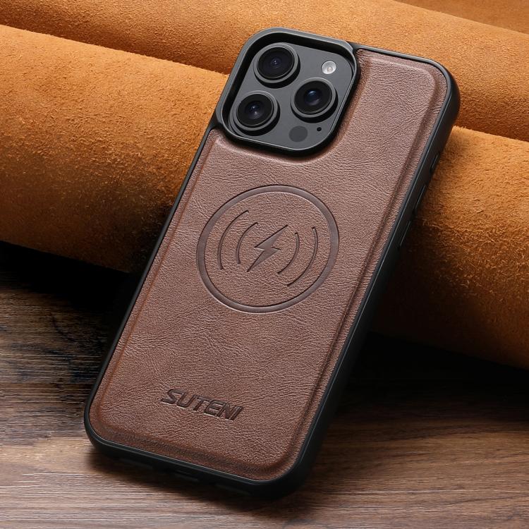 For iPhone 15 Pro Suteni G5 Cowhide Leather MagSafe Magnetic Phone Case(Brown)