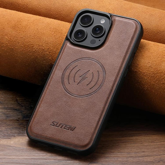 For iPhone 15 Pro Suteni G5 Cowhide Leather MagSafe Magnetic Phone Case(Brown)