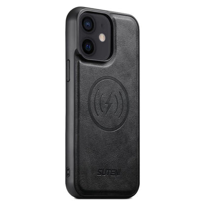 For iPhone 12 Suteni G5 Cowhide Leather MagSafe Magnetic Phone Case(Black)