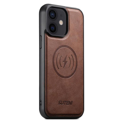 Pour iPhone 12 Étui Suteni G5 en cuir de vachette magnétique MagSafe (marron)