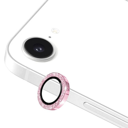 For iPhone 17e / 16e ENKAY Hat-Prince Glitter Rear Camera Lens Aluminium Alloy Ring Tempered Glass Film(Pink)