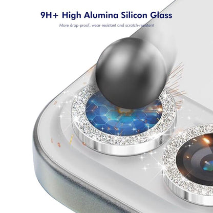 For iPhone 17e / 16e ENKAY Hat-Prince Glitter Rear Camera Lens Aluminium Alloy Ring Tempered Glass Film(Pink)