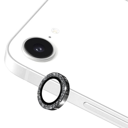 For iPhone 17e / 16e ENKAY Hat-Prince Glitter Rear Camera Lens Aluminium Alloy Ring Tempered Glass Film(Black)