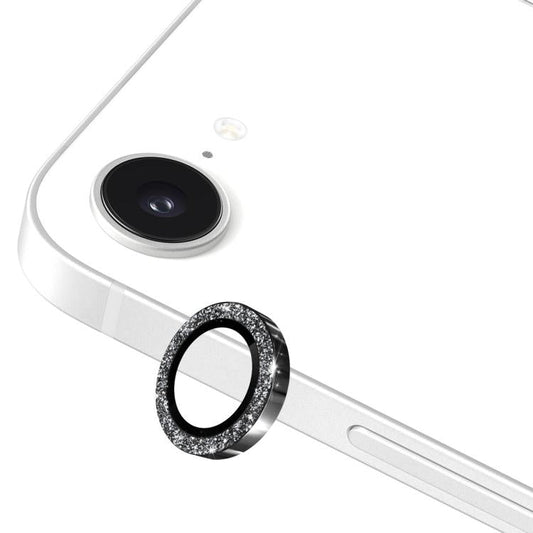For iPhone 17e / 16e ENKAY Hat-Prince Glitter Rear Camera Lens Aluminium Alloy Ring Tempered Glass Film(Black)