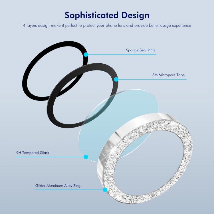 For iPhone 17e / 16e ENKAY Hat-Prince Glitter Rear Camera Lens Aluminium Alloy Ring Tempered Glass Film(Black)