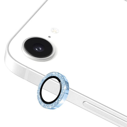 For iPhone 17e / 16e ENKAY Hat-Prince Glitter Rear Camera Lens Aluminium Alloy Ring Tempered Glass Film(Sierra Blue)