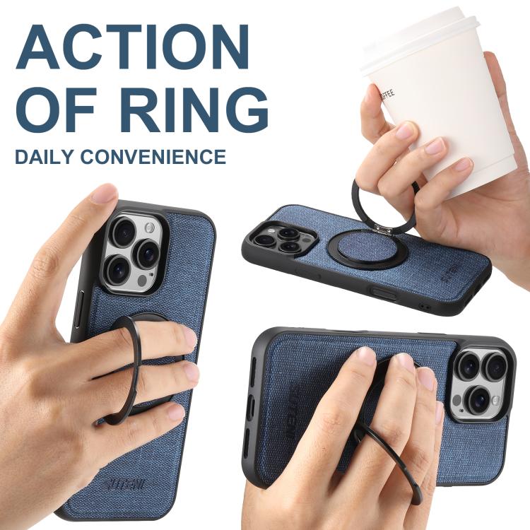 For iPhone 16 Pro Max Suteni G3 360 Rotation Holder MagSafe Denim Leather Back Phone Case(Blue)