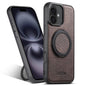 For iPhone 16 Suteni G3 360 Rotation Holder MagSafe Denim Leather Back Phone Case(Brown)