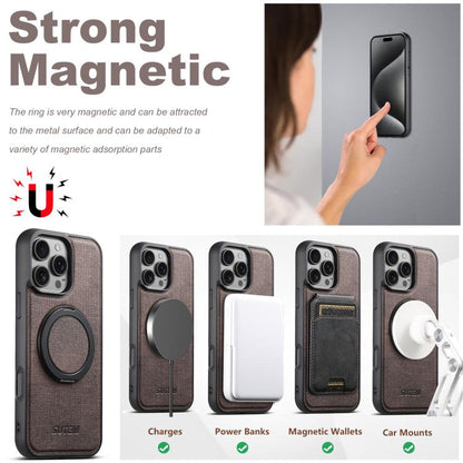For iPhone 15 Pro Max Suteni G3 360 Rotation Holder MagSafe Denim Leather Back Phone Case(Brown)