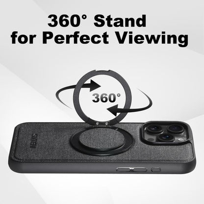 For iPhone 15 Pro Suteni G3 360 Rotation Holder MagSafe Denim Leather Back Phone Case(Black)