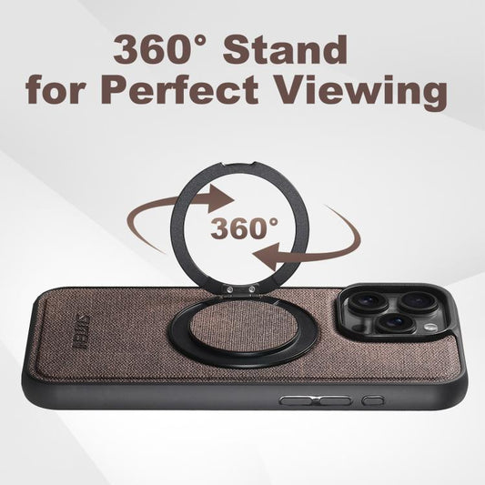 For iPhone 15 Plus Suteni G3 360 Rotation Holder MagSafe Denim Leather Back Phone Case(Brown)