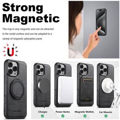 For iPhone 14 Pro Suteni G3 360 Rotation Holder MagSafe Denim Leather Back Phone Case(Black)