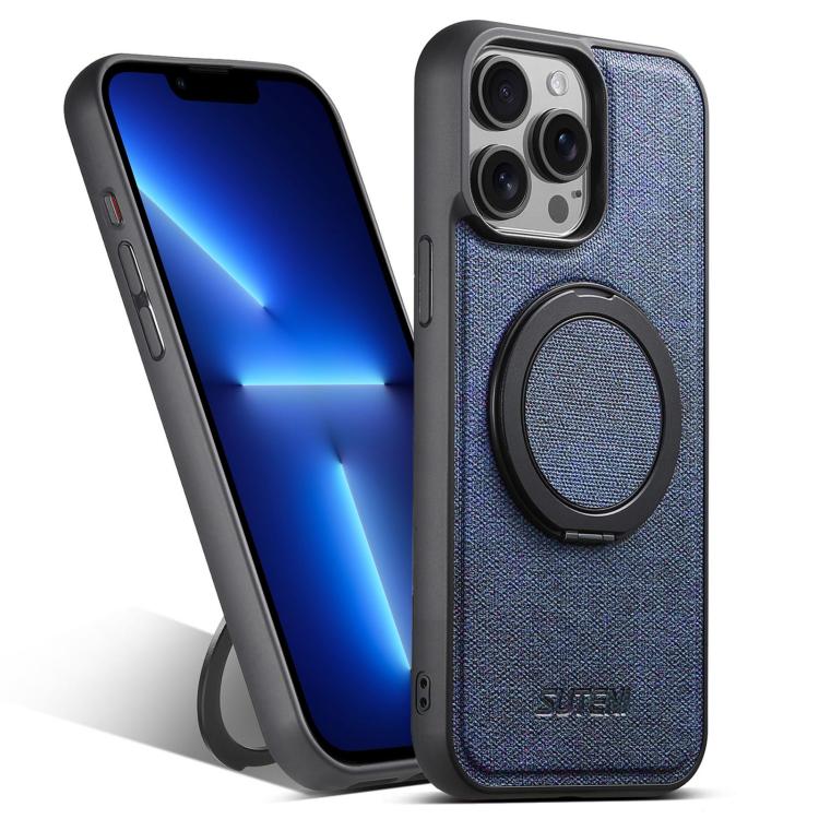 For iPhone 13 Pro Suteni G3 360 Rotation Holder MagSafe Denim Leather Back Phone Case(Blue)
