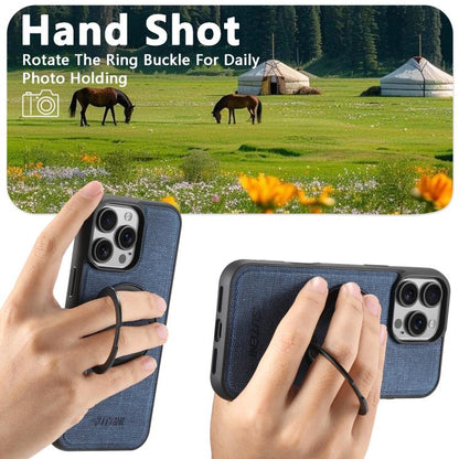 For iPhone 13 Pro Suteni G3 360 Rotation Holder MagSafe Denim Leather Back Phone Case(Blue)