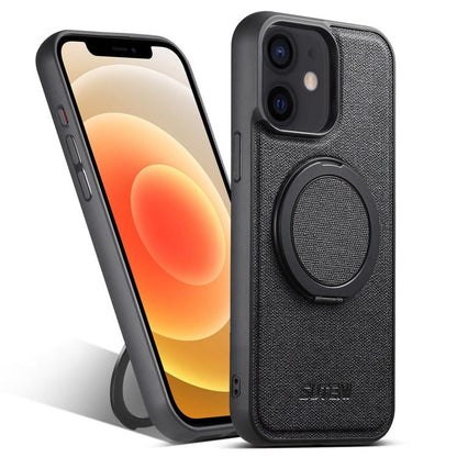 Pour iPhone 12 Suteni G3 Étui de protection MagSafe en cuir denim avec support rotatif à 360° (noir)