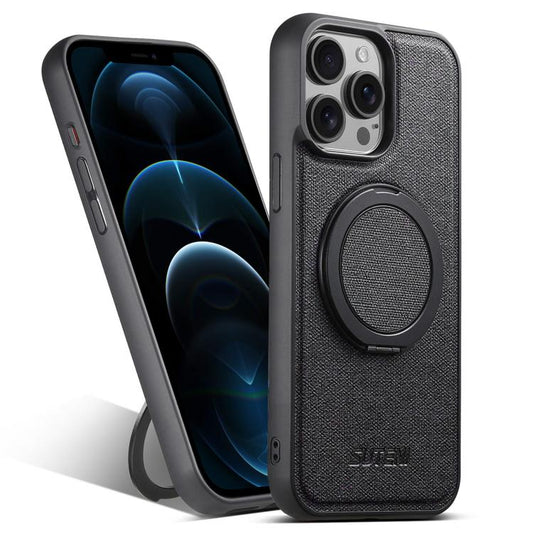 Pour iPhone 12 Pro Max Étui en cuir denim Suteni G3 avec support de rotation 360° compatible MagSafe (noir)