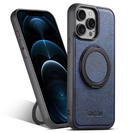 Pour iPhone 12 Pro Max Étui en cuir denim Suteni G3 avec support rotatif à 360° compatible MagSafe (bleu)