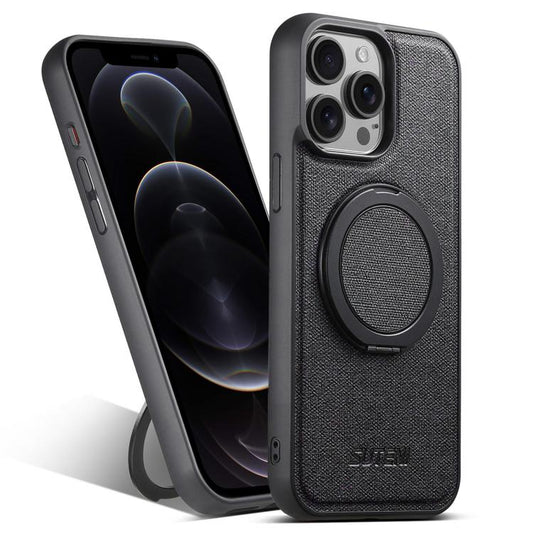 Pour iPhone 12 Pro Étui de téléphone en cuir denim avec support rotatif à 360° MagSafe Suteni G3 (Noir)