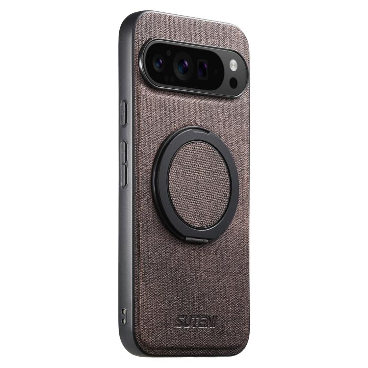 For Google Pixel 10 Pro XL Suteni G3 360 Rotation Holder MagSafe Denim Leather Back Phone Case(Brown)