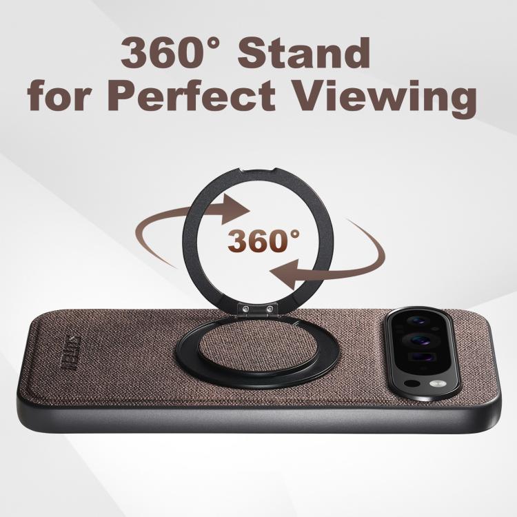 For Google Pixel 10 Pro XL Suteni G3 360 Rotation Holder MagSafe Denim Leather Back Phone Case(Brown)