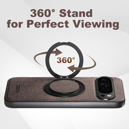 For Google Pixel 10 Pro XL Suteni G3 360 Rotation Holder MagSafe Denim Leather Back Phone Case(Brown)