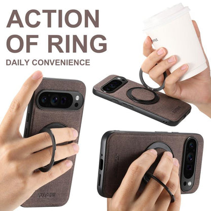 For Google Pixel 10 Pro XL Suteni G3 360 Rotation Holder MagSafe Denim Leather Back Phone Case(Brown)