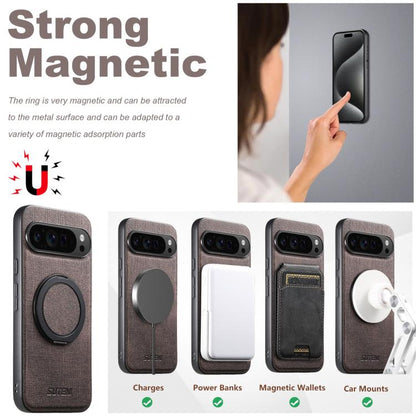 For Google Pixel 10 Pro XL Suteni G3 360 Rotation Holder MagSafe Denim Leather Back Phone Case(Brown)