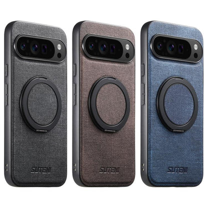 For Google Pixel 10 Pro XL Suteni G3 360 Rotation Holder MagSafe Denim Leather Back Phone Case(Brown)