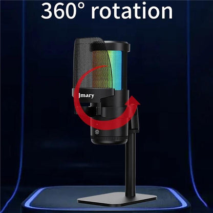 JMARY MC-PW13 360 Degree Rotating RGB Light Desktop Microphone
