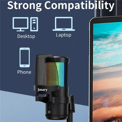 JMARY MC-PW13 360 Degree Rotating RGB Light Desktop Microphone