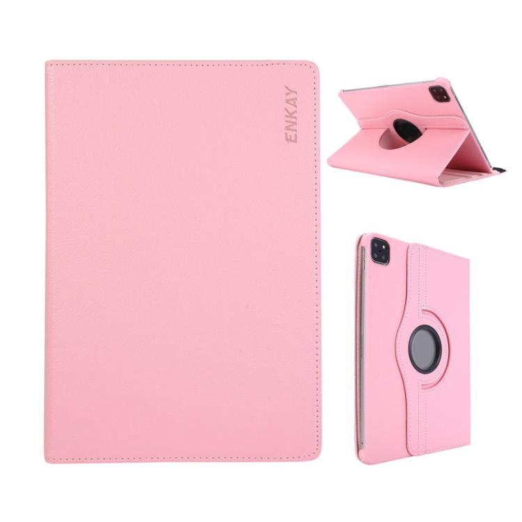 For iPad Air 11 2026 / 2025 / 2024 ENKAY 360 Degree Rotation Litchi Leather Smart Tablet Case(Pink)