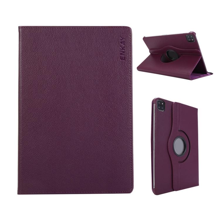 Pour iPad Air 13 2026 / 2025 / 2024 ENKAY Étui intelligent en cuir litchi avec rotation à 360 degrés (Violet foncé)