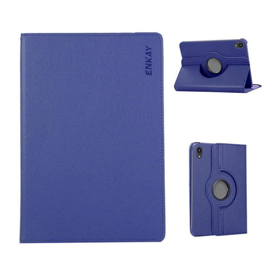 Pour iPad mini 2024 / mini 6 ENKAY Étui intelligent en cuir litchi à rotation de 360 degrés (Bleu foncé)