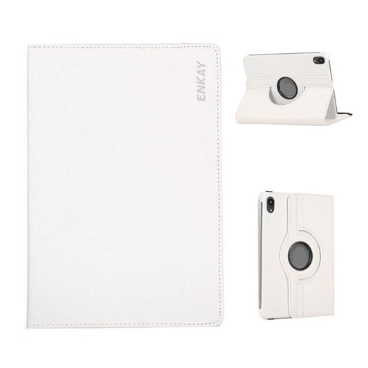 Pour iPad mini 2024 / mini 6 ENKAY Étui intelligent en cuir litchi avec rotation à 360 degrés (Blanc)