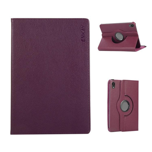 Pour iPad mini 2024 / mini 6 ENKAY Étui intelligent en cuir litchi avec rotation à 360 degrés (violet foncé)